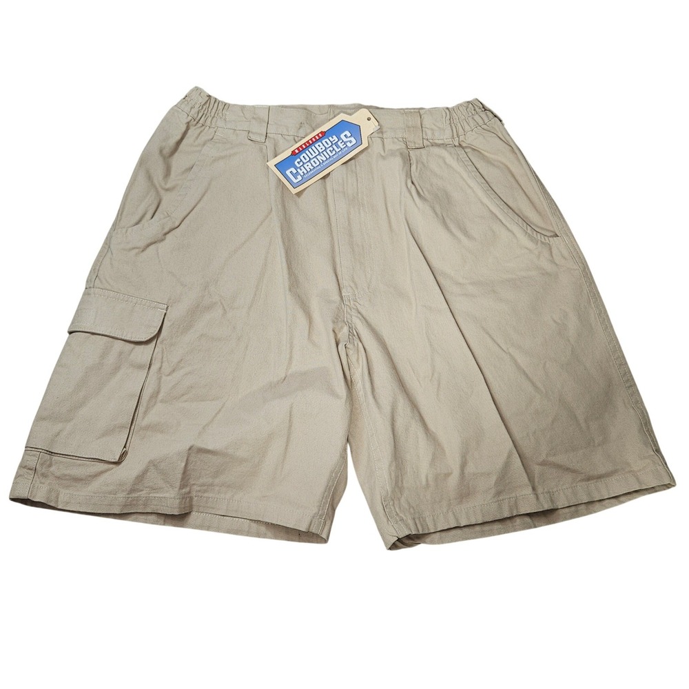 Marlboro VTG Cowboy Chronicles Cargo Shorts Elastic Waist Pleated Khaki Tan SZ M